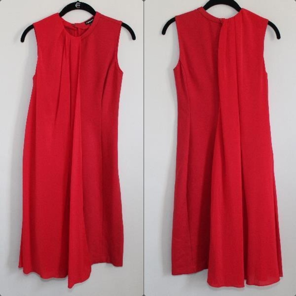 J. Peterman Sleeveless Chiffon Overlay Pleated Dress Red Size 0 Stretch Cocktail - Picture 11 of 15